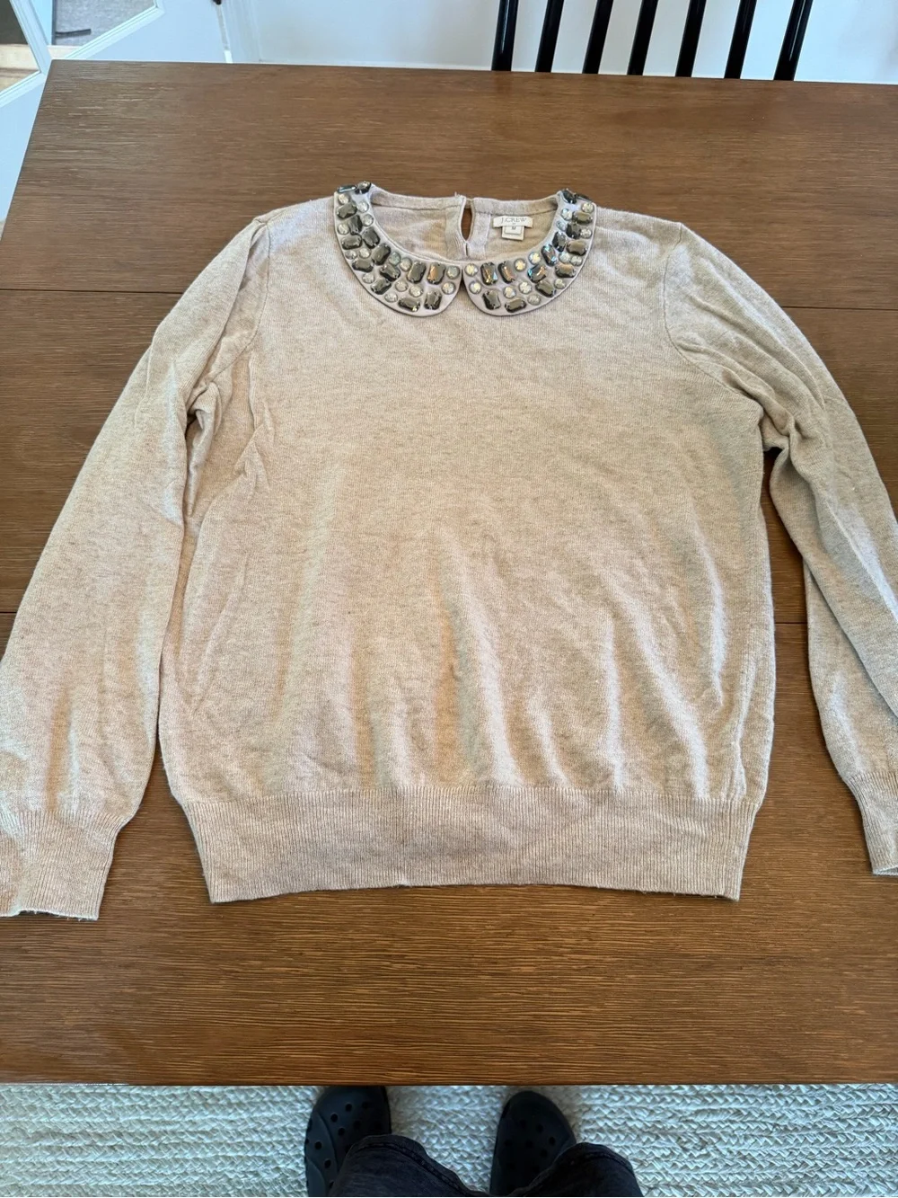J. Crew Jeweled Peter Pan Collar Beige Sweater